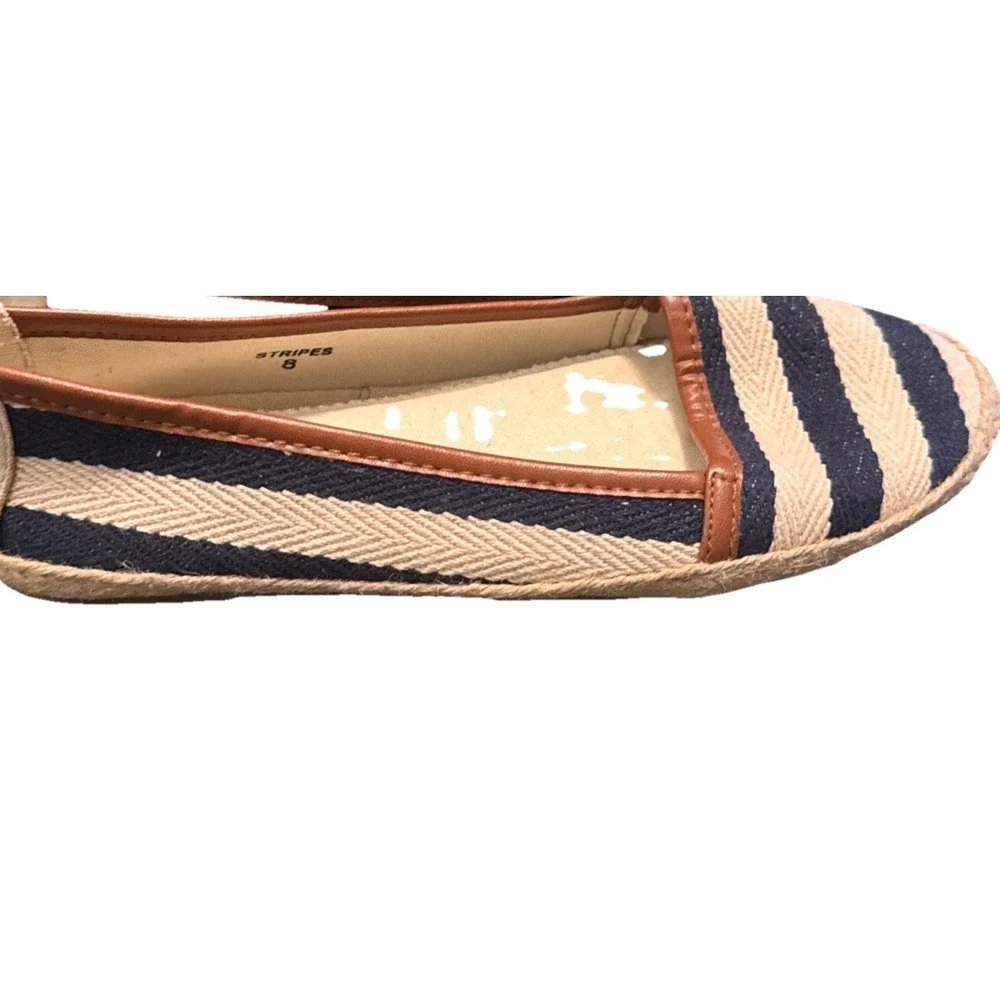 Corkys Corky's Navy Cream Striped Espadrille Flat Loafer Slip Ons Sz 8